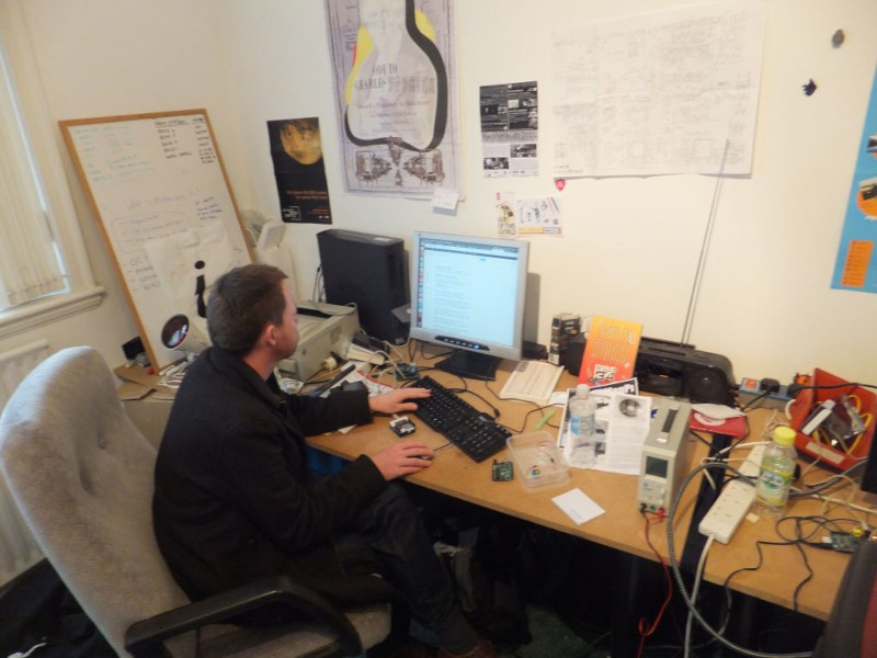 Desk with PC and bench power supply